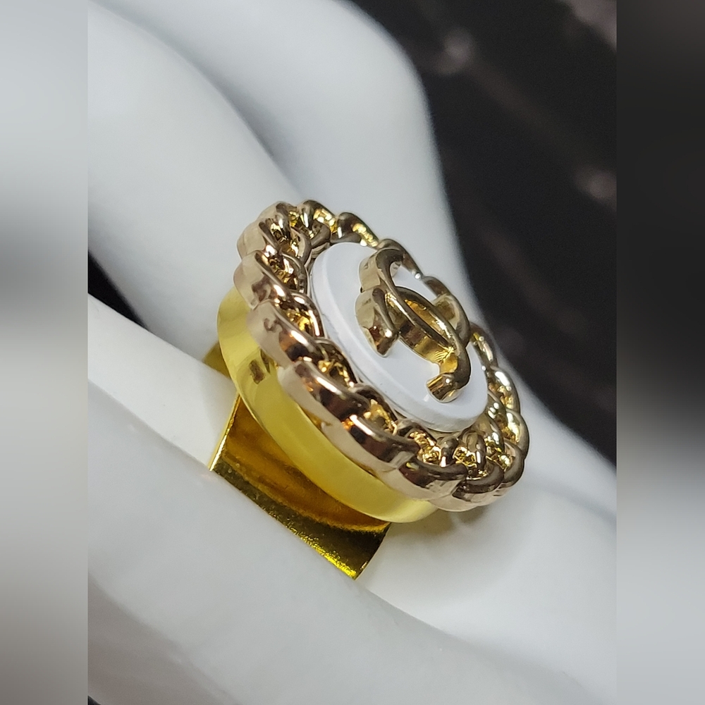 Chanel Button, Adjutable, Chunky Statement Ring - image 2